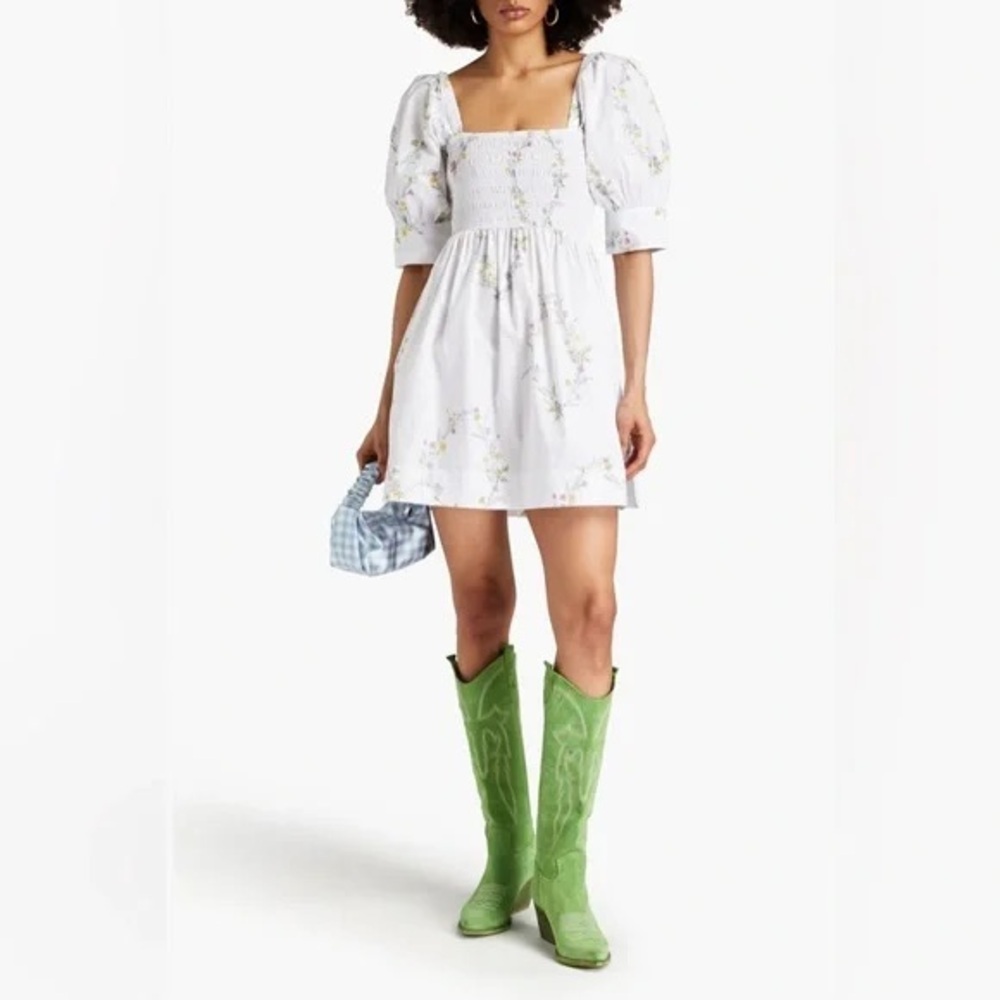 GANNI Floral Poplin Dress Shirred